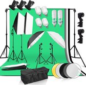Fotografie Studio Set - Complete Set - Fotostudio - LED Softbox - Paraplu - Lampen - Studio Lampen - Achtergronddoek - 4 Kleuren