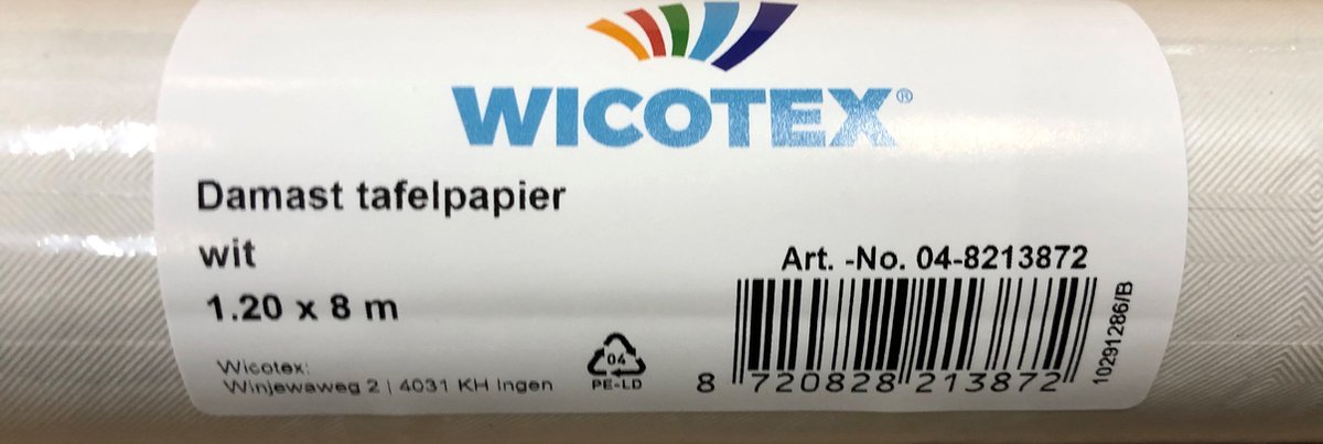 Wicotex-Tafelpapier op rol Damastpapier 120cm x 8m Uni wit - Wicotex