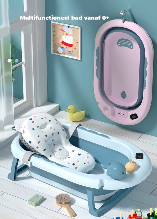Babybadjes 3 in 1 opvouwbaar- babybad - Inclusief badkussen babybadset - Thermometer ingebouwd - model 2023 - Blauw van Luvion — afbeelding 5