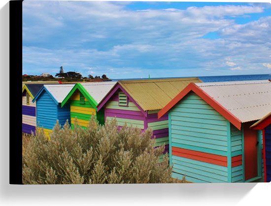 WallClassics - Toile - Maisons colorées sur la plage - 40x30 cm Photo sur toile (Décoration murale sur toile)