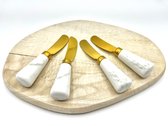 Couteau à beurre 4 pièces - couteaux pour le snack - couteaux à tapas - couteaux à tartiner - couverts à boissons - 12 cm - manche design en marbre - or - eetsmaakvol.nl