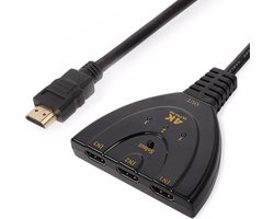 KanaaN HDMI 2.0 Pigtail-schakelaar 3x1 | Ondersteunt 4K 3D HDMI 2.0 HDCP 2.2 | Voor dvd- of Blu-ray-spelers, Xbox, Playstation, WII, pc enz.