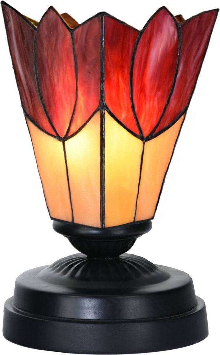 Art Deco Trade - Tiffany lage tafellamp zwart met Fleur de Vanneau