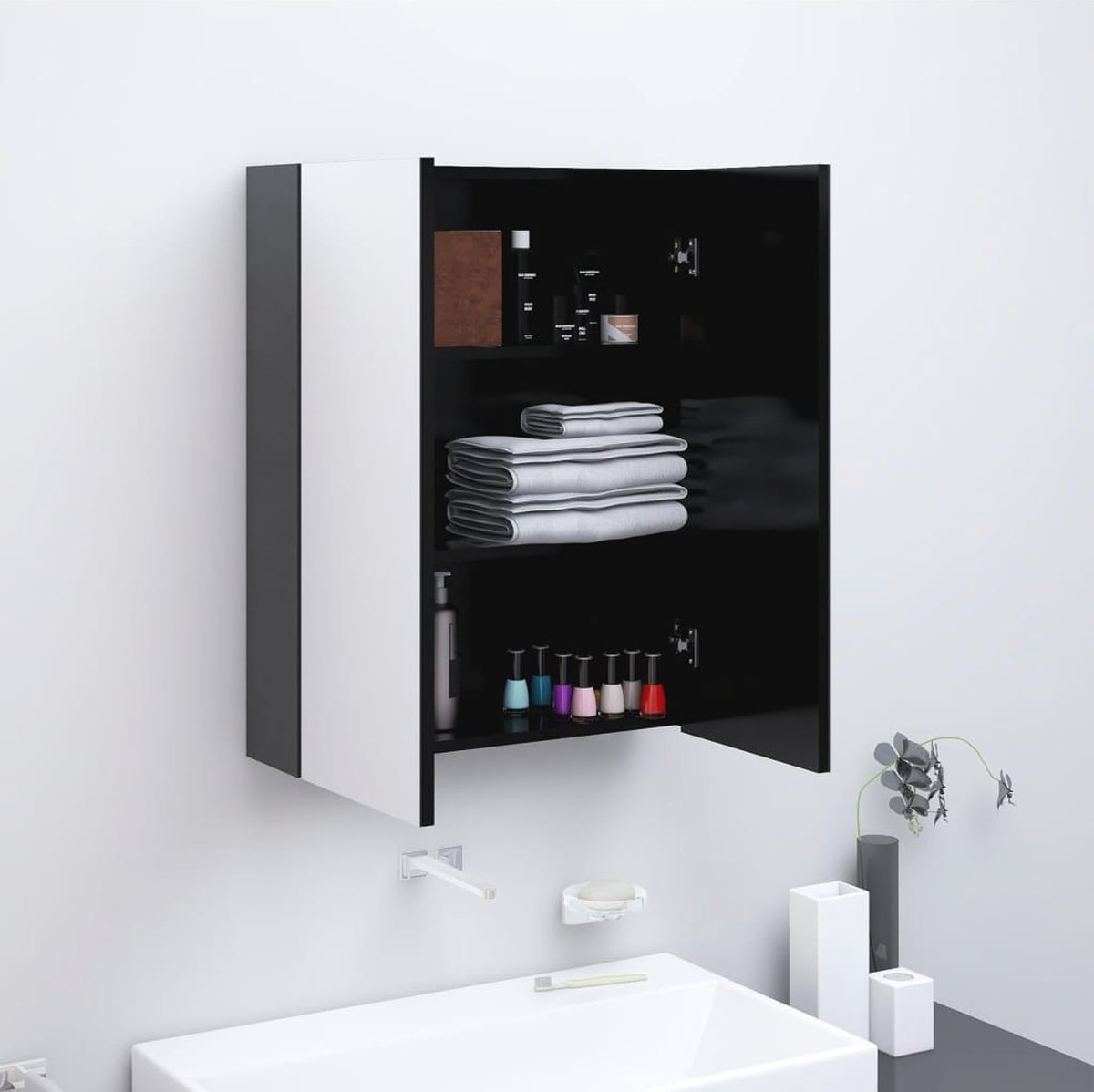Prolenta Premium - Badkamerkast met spiegel 60x15x75 cm MDF antracietkleurig