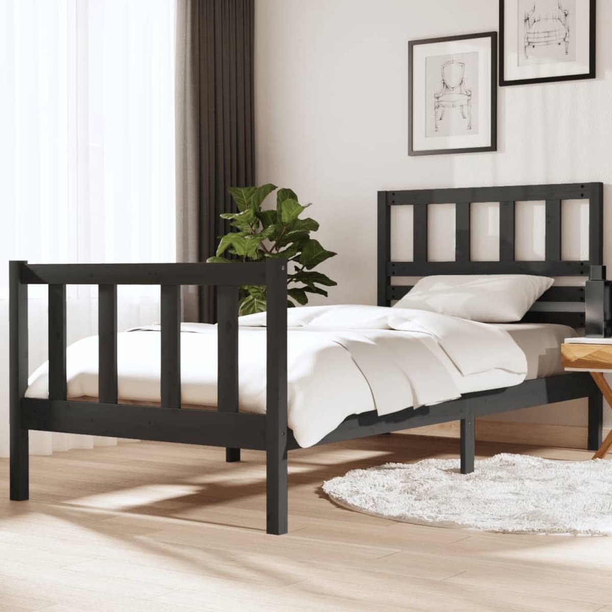 Prolenta Premium - Bedframe massief hout grijs 90x190 cm 3FT single