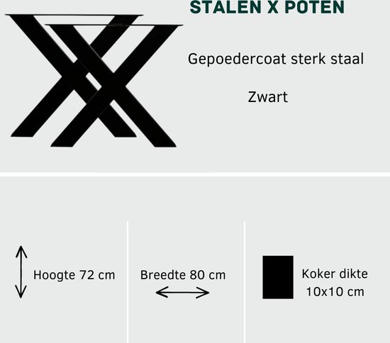 Boomstamtafel - Eettafel Boomstam effect - Tafelpoten Metaal Zwart X - 180x90 - Robustiek Wonen