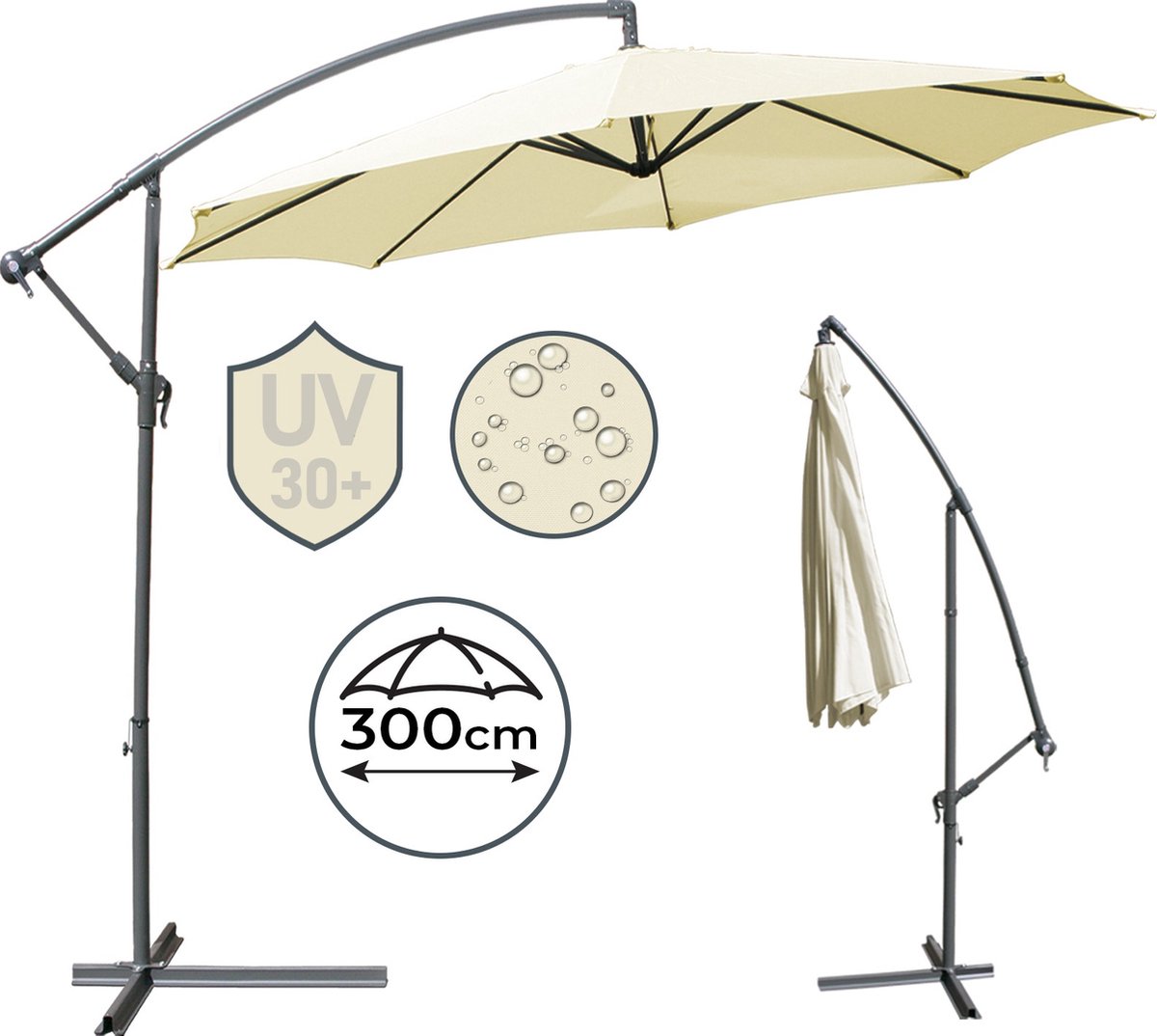 MIADOMODO Zweefparasol, vrijdragende parasol, 300 cm, beige