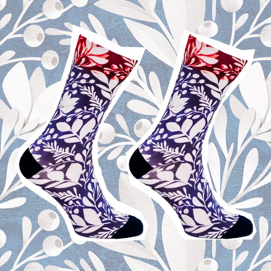 Sock My Feet - Grappige sokken heren - Maat 39-42 - Sock My Blue Flowers - Leuke sokken - naadloos