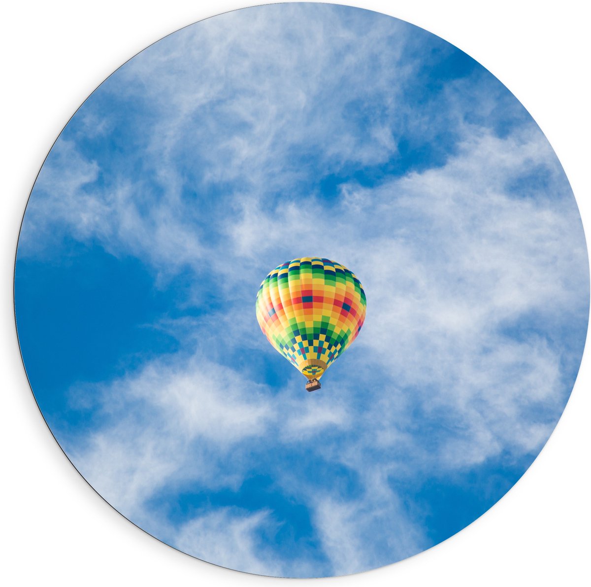 Dibond Muurcirkel - Onderaanzicht van Luchtballon bij Sluierbewolking - 90x90 cm Foto op Aluminium Muurcirkel (met ophangsysteem)