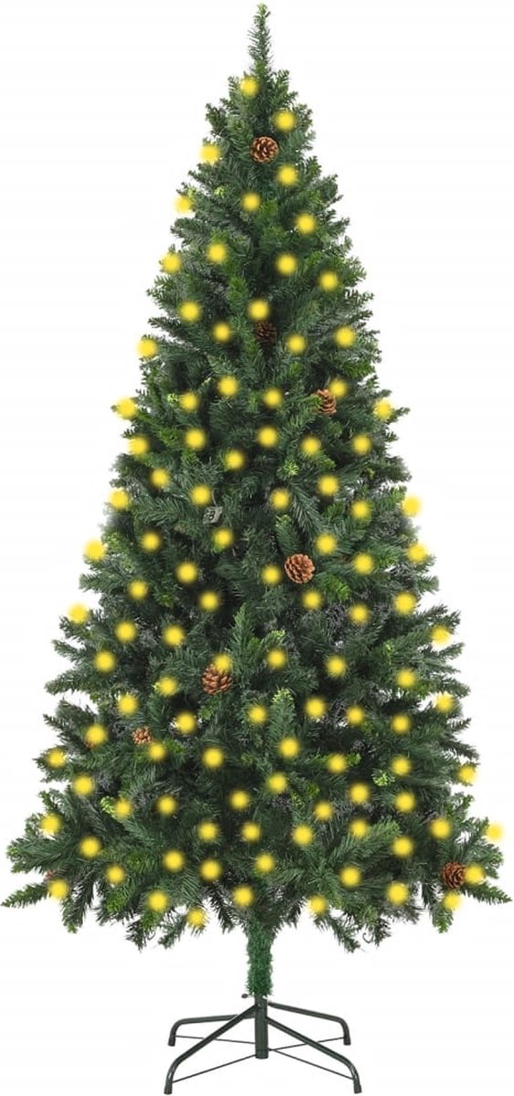 Prolenta Premium - Kunstkerstboom met LED's en dennenappels 210 cm groen