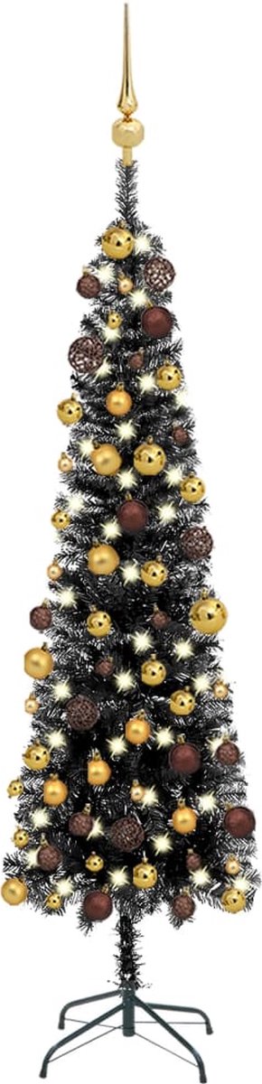 Prolenta Premium - Kerstboom met LED's en kerstballen smal 210 cm zwart