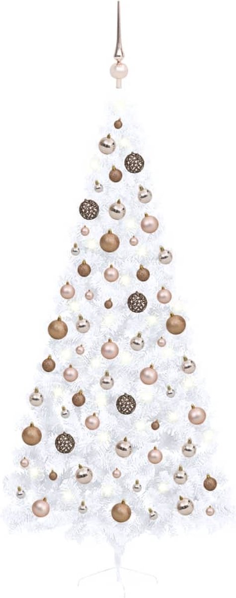 Prolenta Premium - Kunstkerstboom met LED's en kerstballen half 240 cm wit