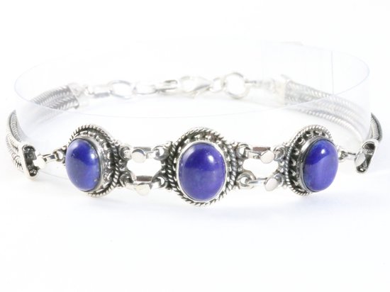 Bewerkte zilveren armband met lapis lazuli