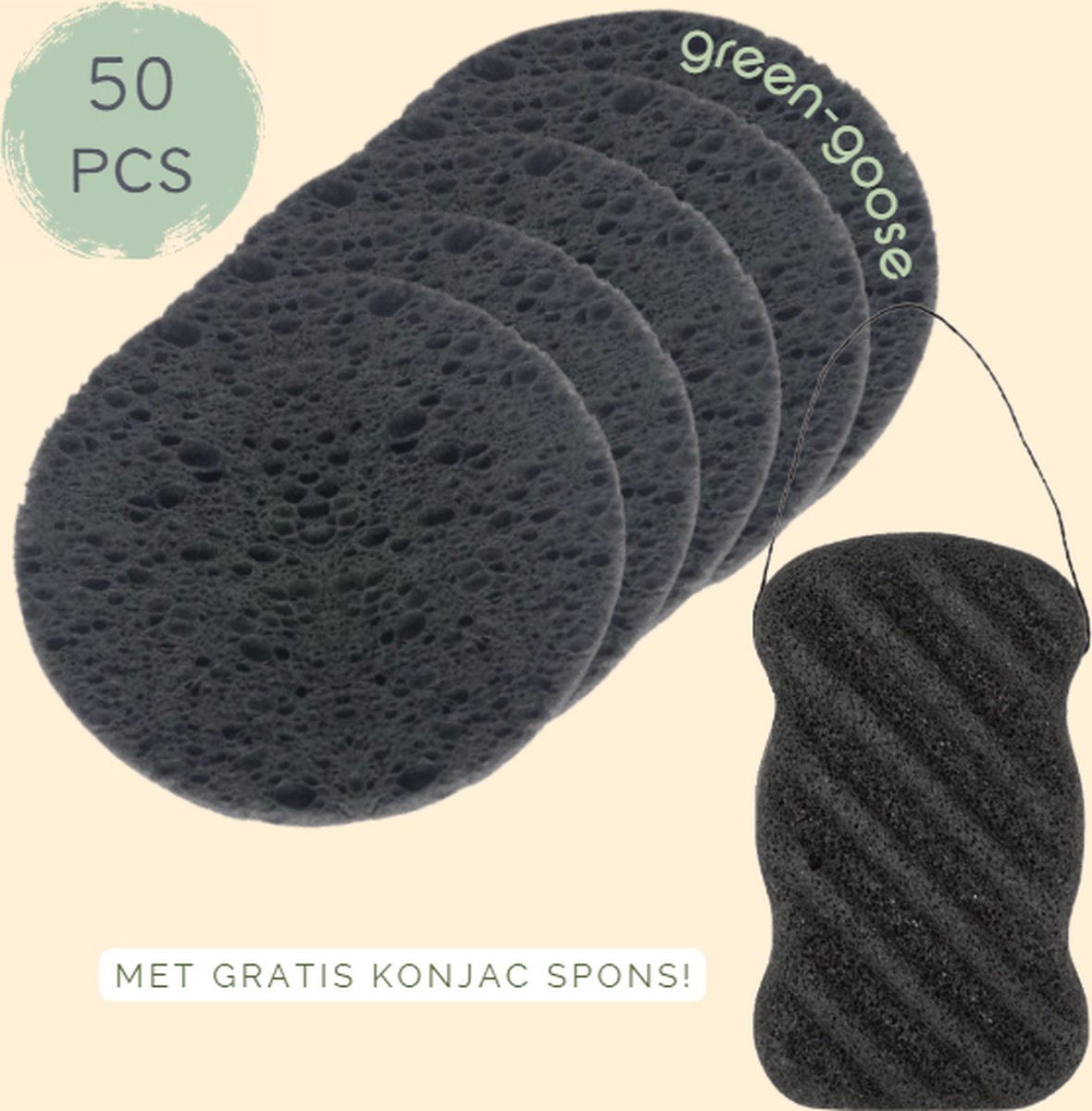 Kekka - 50 stuks Cosmetische Cellulose Gezichtsreiniging sponsen + 1 Konjac spons cadeau- Reinigingsdoekjes