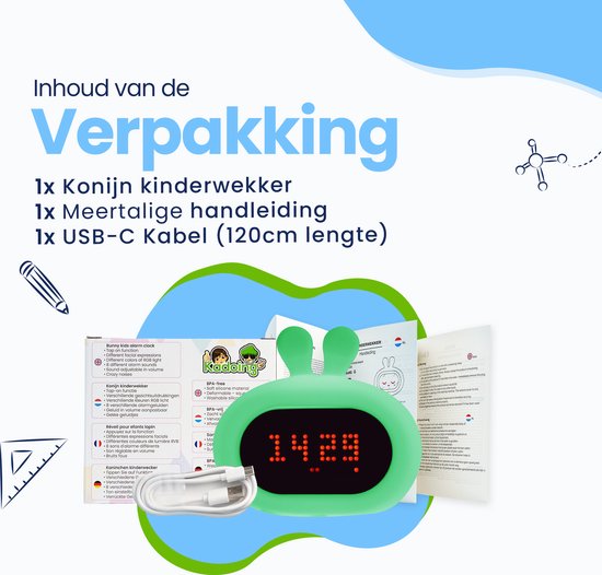 Kadoing Konijn Kinderwekker - Slaaptrainer Kinderen - Digitale Wekker en Wake Up Light