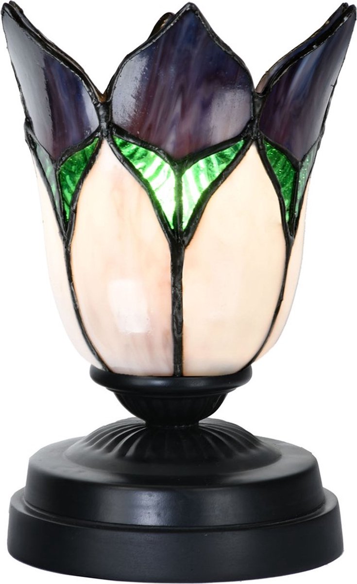 Art Deco Trade - Tiffany lage tafellamp zwart met Lovely Flower Purple