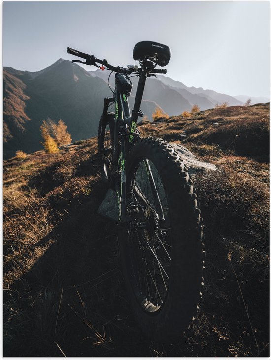 WallClassics - Poster (Mat) - Geparkeerde Wielrenfiets in Berglandschap - 75x100 cm Foto op Posterpapier met een Matte look