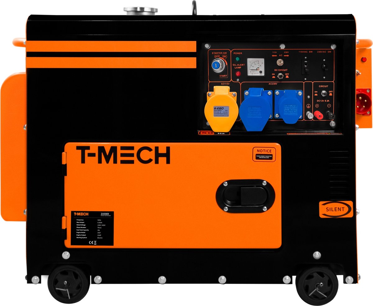 T-Mech Diesel Stroomgenerator Aggregraat - Stil - Eenfasig - 230V 13pk - Elektrische Start - Draagbaar - T-Mech