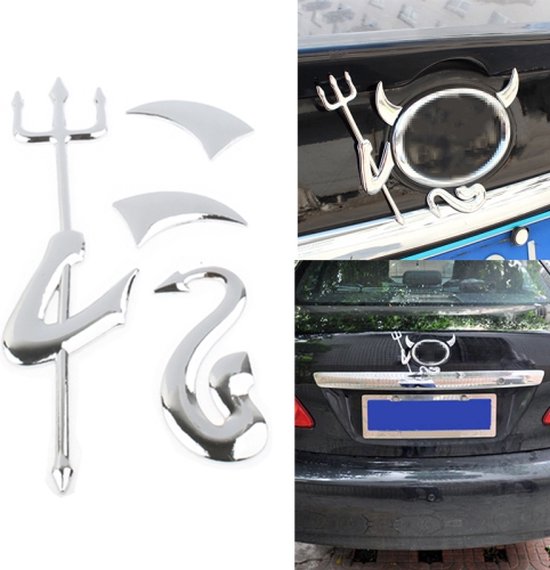 3D Demon-patroon Auto-embleem Logo-decoratie Autosticker, Afmeting: ongeveer 15 cm x 5,5 cm (zilver)