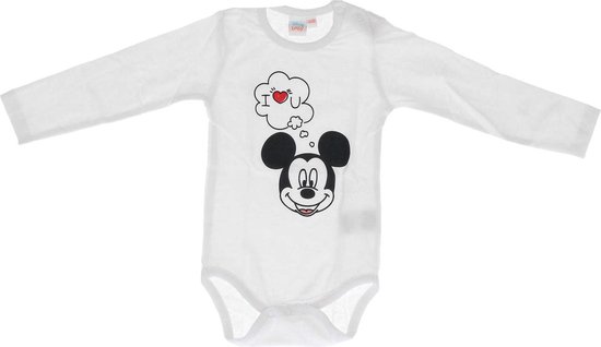 Disney Mickey Mouse – I Love You - Unisex Baby Body Lange mouwen - wit - Maat 62-68