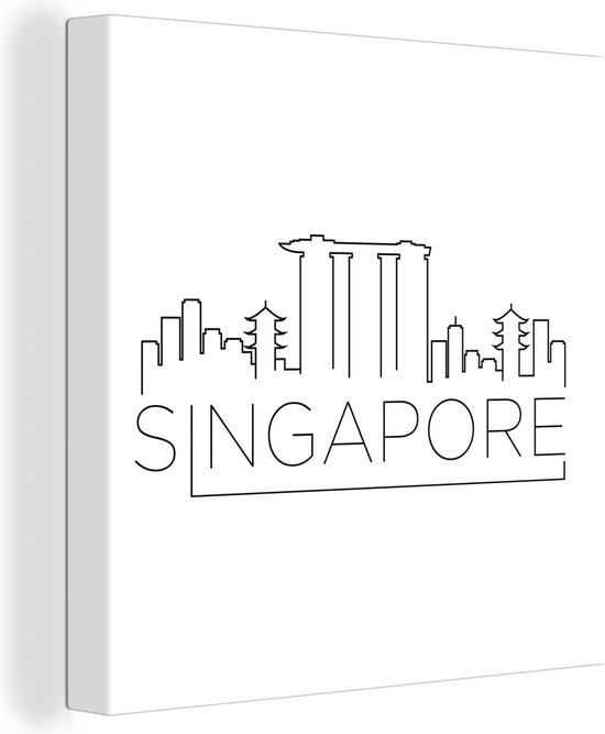 Canvas Schilderij Skyline Singapore wit - 50x50 cm - Wanddecoratie