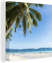 Canvas Schilderij Palmbomen op het strand van Boracay - 50x50 cm - Wanddecoratie