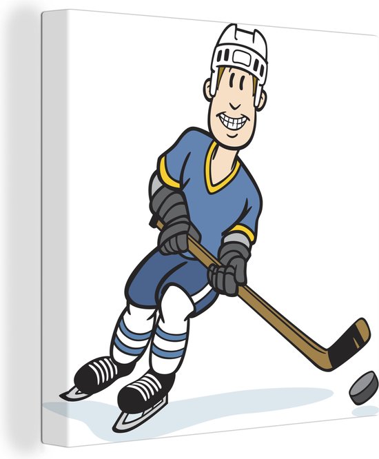 Un joueur de hockey sur glace avec chemise bleue passe la rondelle dans une  toile... | bol.com