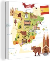 Canvas Schilderij Illustraties op de kaart van Spanje - 20x20 cm - Wanddecoratie
