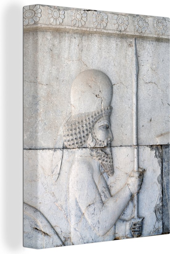 Canvas Schilderij Een oude krijger van het Perzische Rijk gegraveerd in de muur - 30x40 cm - Wanddecoratie