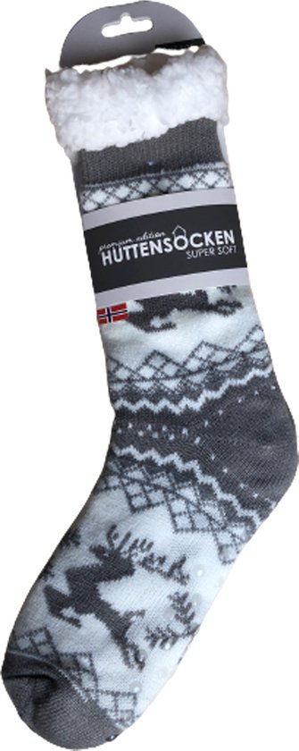 Hüttesock - Happy ladies home socks - Chaussettes de Noël - Extra chaudes et douces - ABS et antidérapantes - Grijs clair - Renne