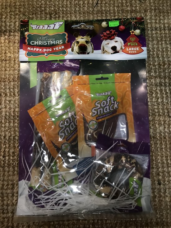 Braaaf Kerstpakket Snackpakket hond maat L