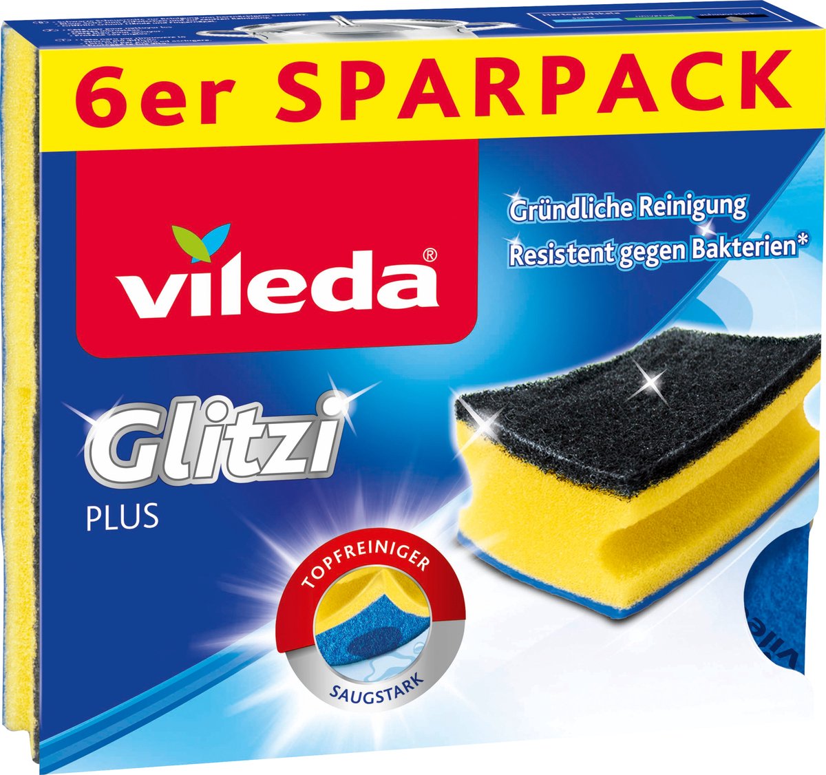 Goedkoopste Vileda Pannenreiniger - Schoonmaakspons Glitzi plus, 6 stuks