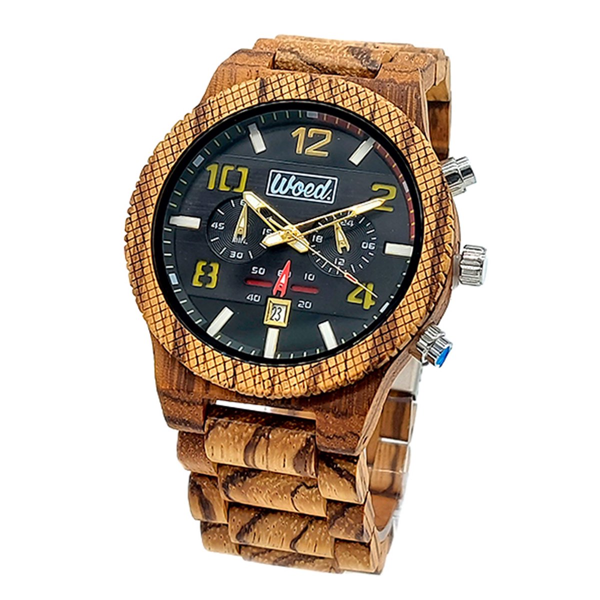 Woed | Gabon - Houten horloge heren - 48 mm - Quertz - Premium - Zebra hout - Bruin - Zwart