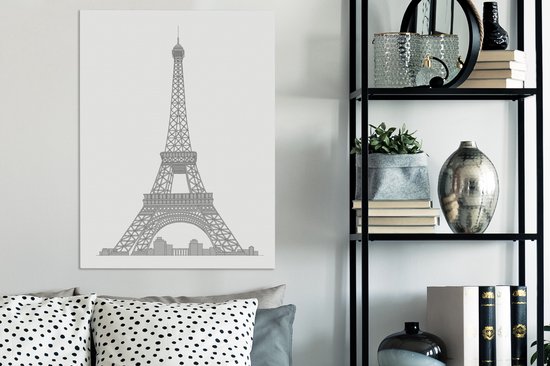 Une illustration grisâtre sur toile Tour Eiffel 60x80 cm - Tirage photo sur toile (Décoration murale salon / chambre)