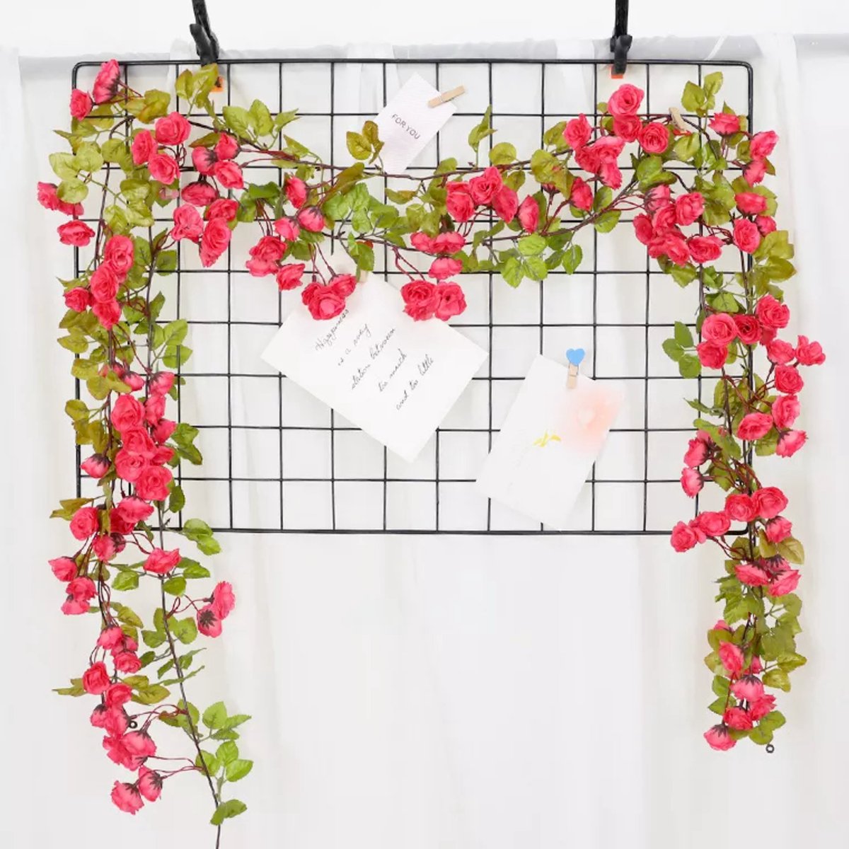Bloemenslinger Fiets en Interieur 69 Mini Rozen Roze Stijlvolle Bloemenstreng voor Fietsmand of Stuur 180 CM Bloemen Plastic Kunstbloemen Fiets Slinger