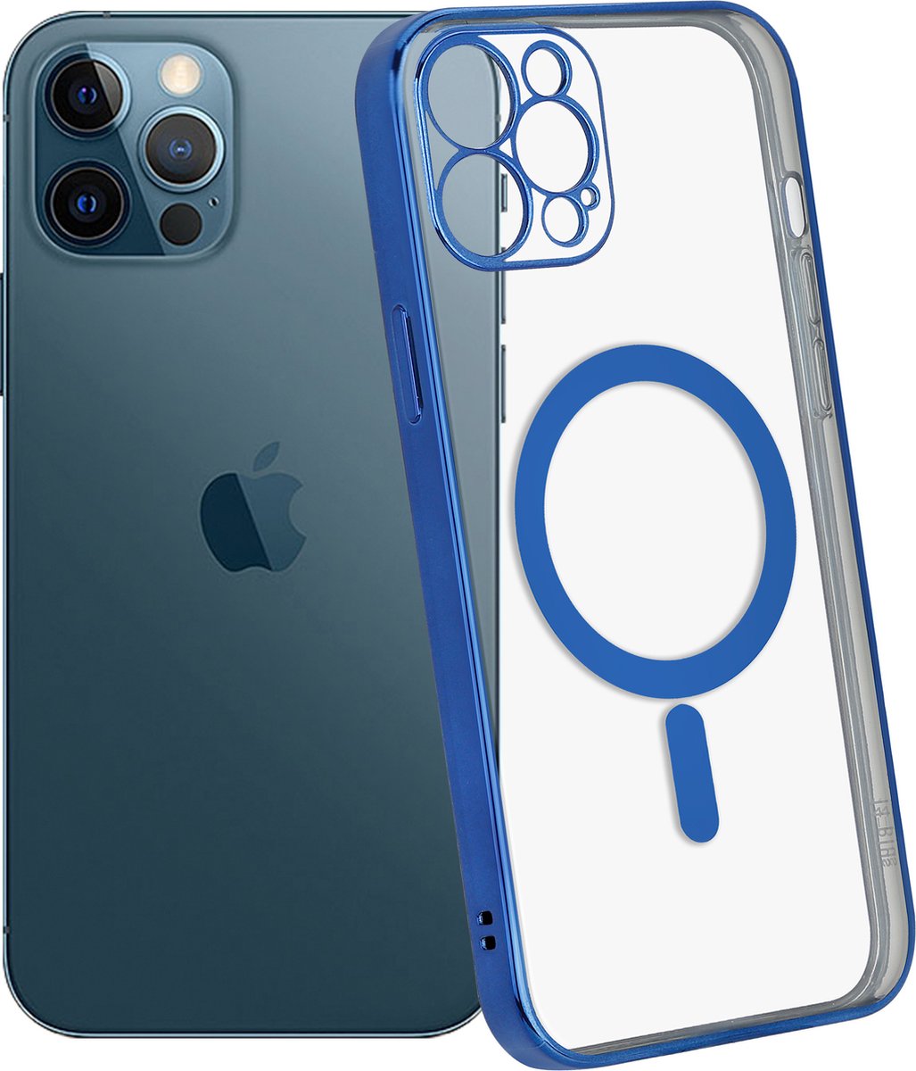 ShieldCase geschikt voor Apple iPhone 12 / 12 Pro hoesje transparant Magneet metal coating - donkerblauw