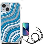 Shockproof Case Geschikt voor iPhone 14 Telefoon Hoesje met doorzichtige rand Golven Blauw