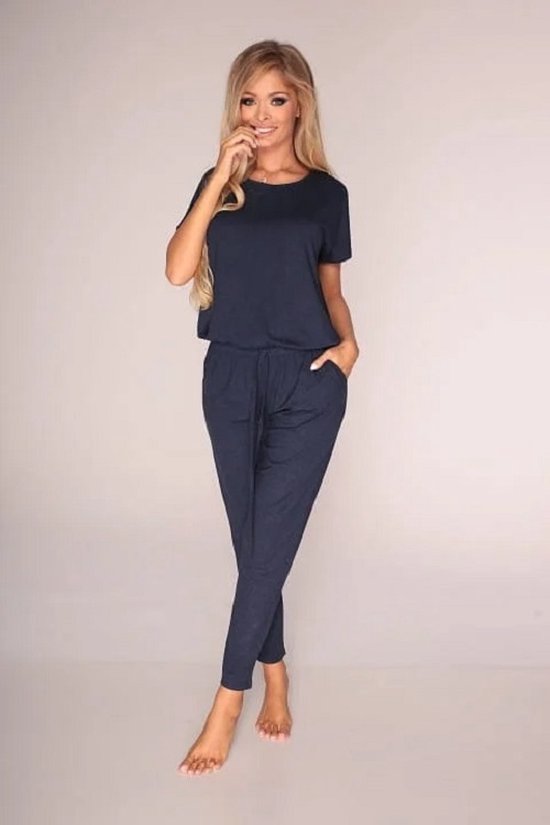 DeLafense Paula- overall- marine blauwe- korte mouwen XXL