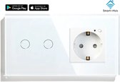 SmartinHuis – Slimme serieschakelaar (2) + stopcontact (energiemonitoring) – Wit – Wifi – Hotelschakelaar – 2 lampen