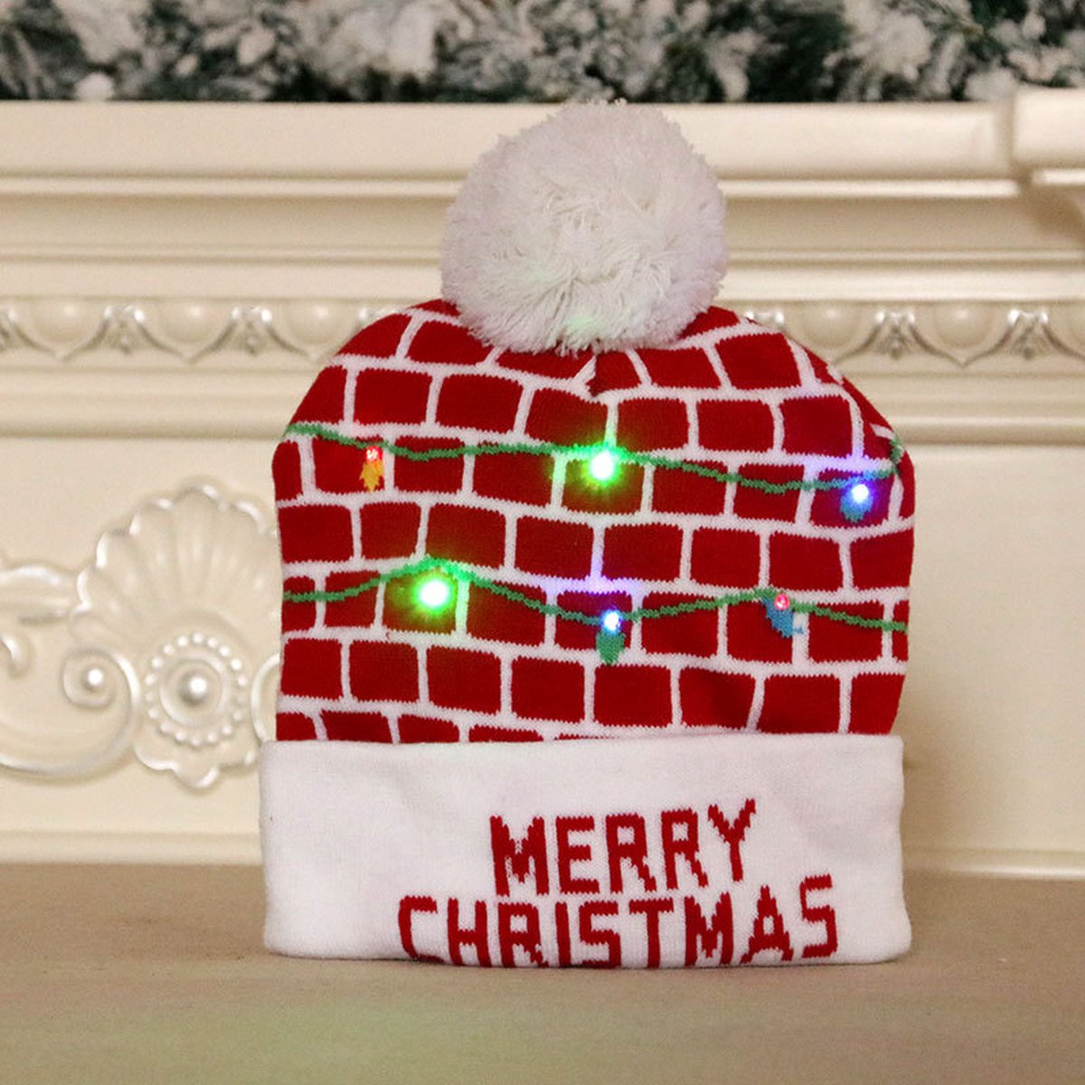 Bonnet de Père Noël à LED avec pompon lumineux couleur