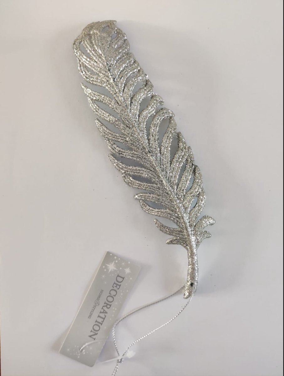 Kersthanger Veer - Zilver & Glitters - Kerstboom hanger - Lengte 5 cm x Breedte 1 cm x Hoogte 19.5 cm -