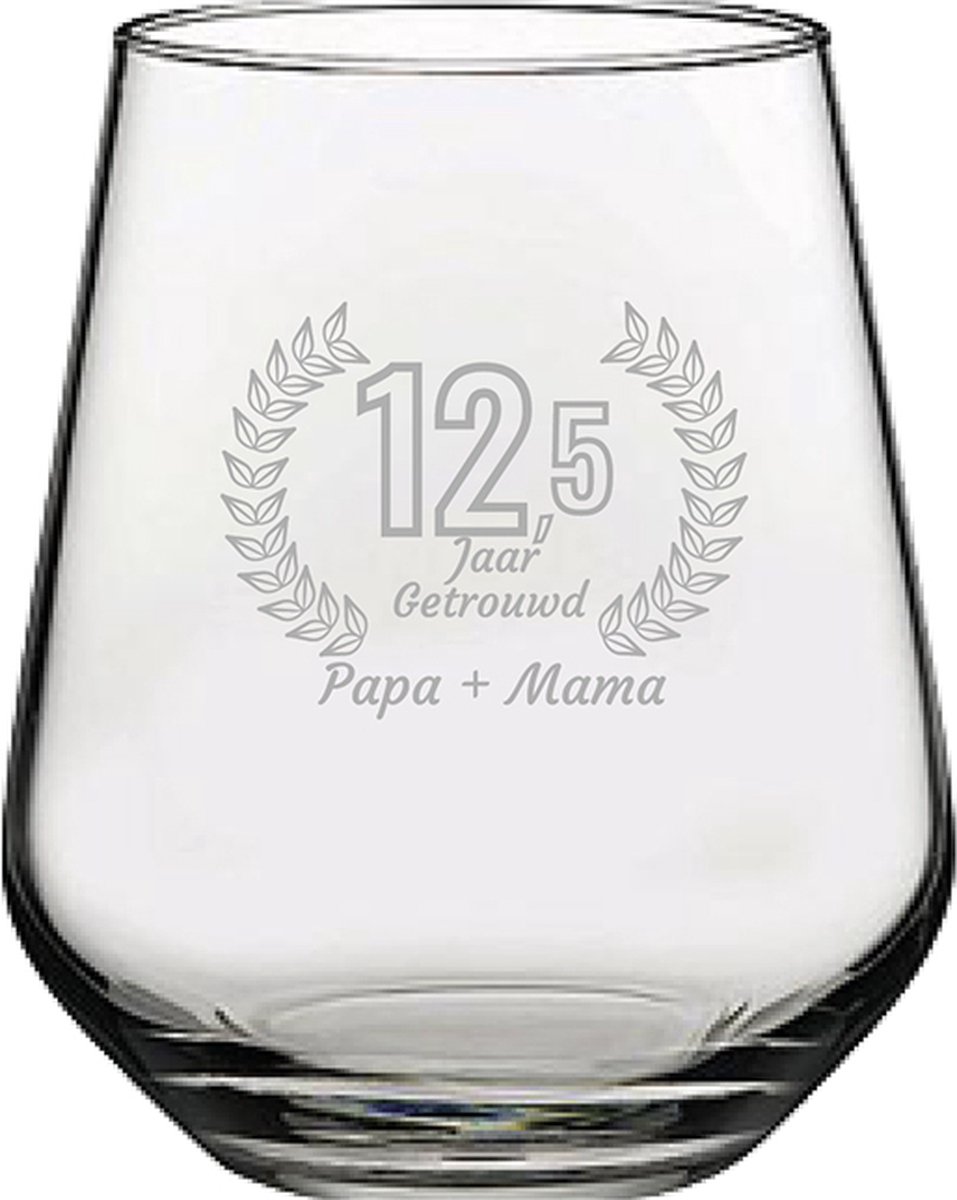 Gegraveerde Drinkglas 42,5cl Papa + mama 12,5 jaar getrouwd