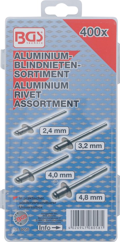 Assortiment de rivets aveugles / rivets pop aluminium 400 pièces
