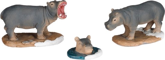 Luville - Hippopotamus family 3 stuks - l9,5xb5xh6cm - Kersthuisjes & Kerstdorpen