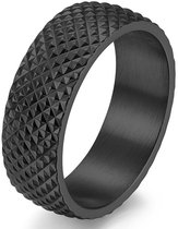 Ring Heren Zwart - Gekarteld - Staal - Ringen - Cadeau voor Man - Mannen Cadeautjes