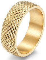 Heren Ring Goud kleurig - Gekarteld - Staal - Ringen - Cadeau voor Man - Mannen Cadeautjes