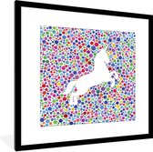 Fotolijst incl. Poster - Een illustratie van een witte eenhoorn op een kleurrijke achtergrond - Meisjes - Kindje - Kids - 40x40 cm - Posterlijst