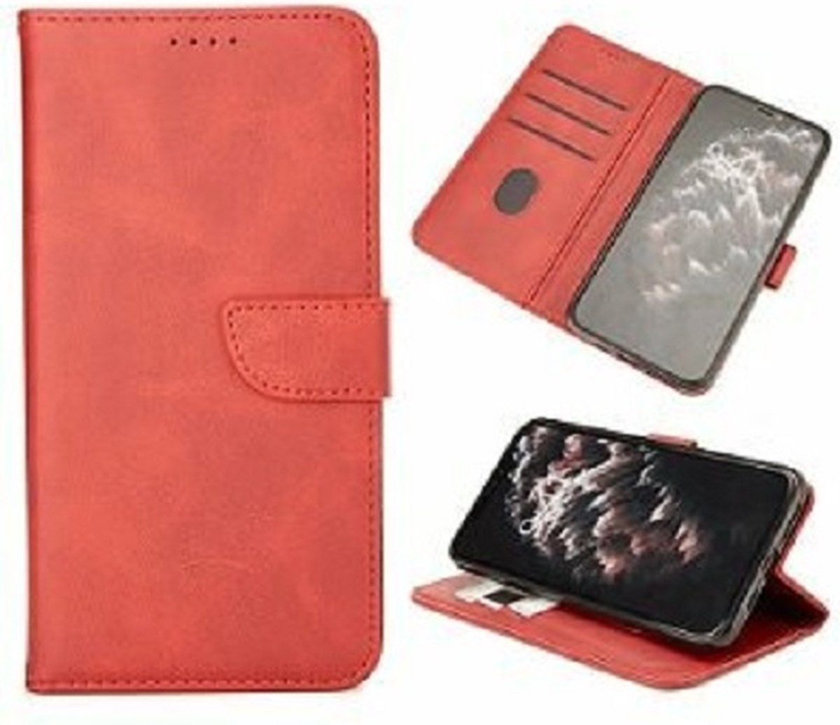 Samsung M31 Hoesje Met Pasjeshouder Bookcase Rood