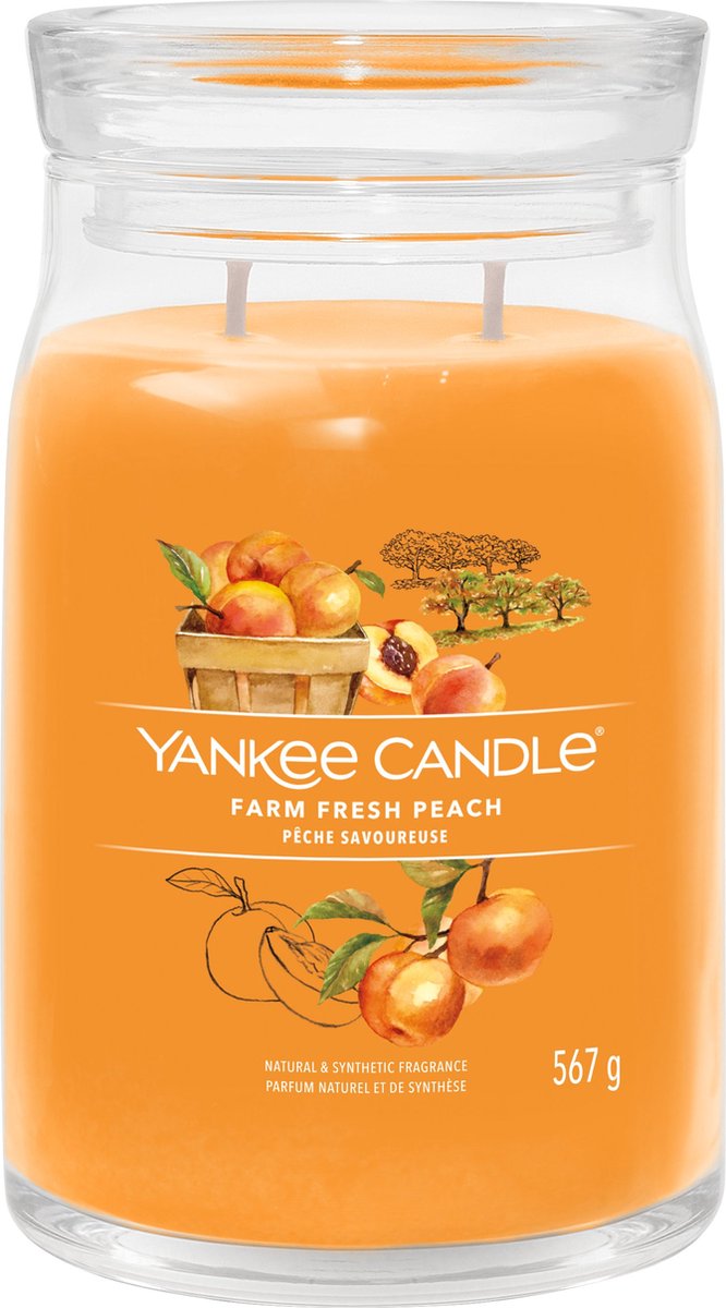 Yankee Candle Farm Fresh Peach Large Jar Geurkaars - 90 branduren - twee lonten Oranje