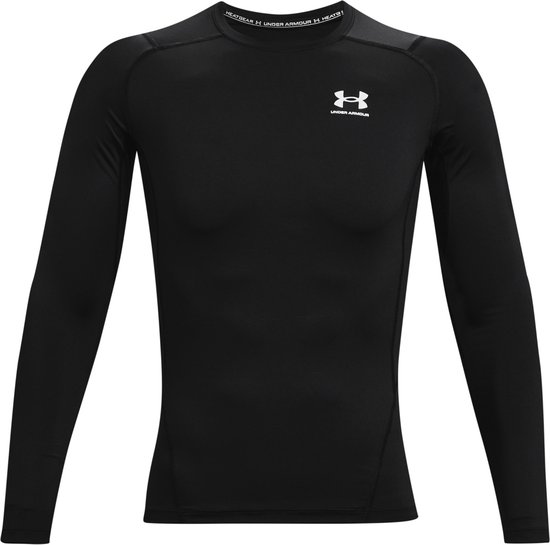 Zwart Under Armour longsleeve sportshirt met rond hals en logo op borst.